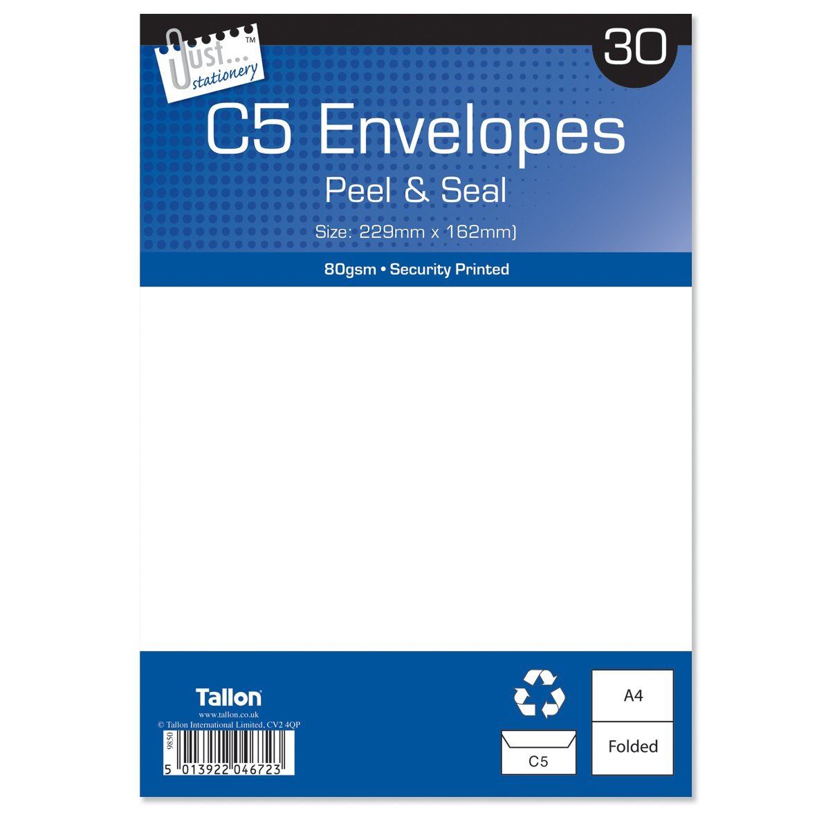 JUST STATIONERY PEEL & SEAL C5 WHITE ENVELOPES 30/PK