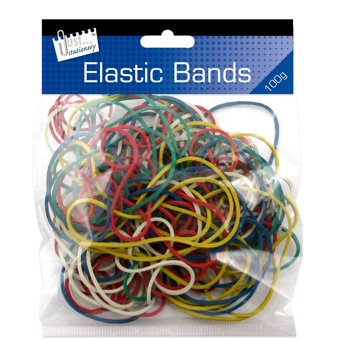 ELASTIC RUBBER BANDS - ASSORTED COLOURS AND SIZES - 100G