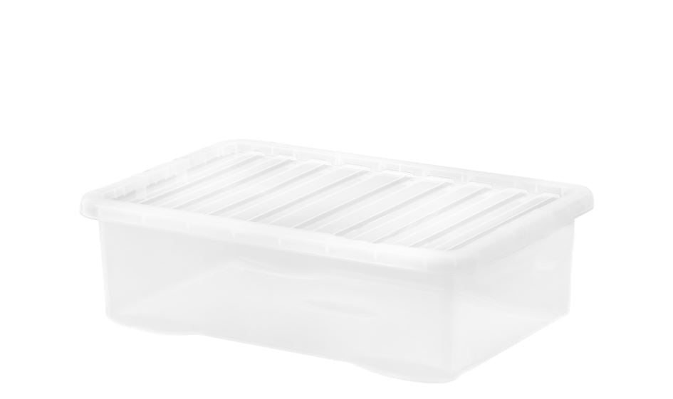 WHAM CRYSTAL CLEAR UNDER BED PLASTIC STORAGE BOX WITH LID 32L