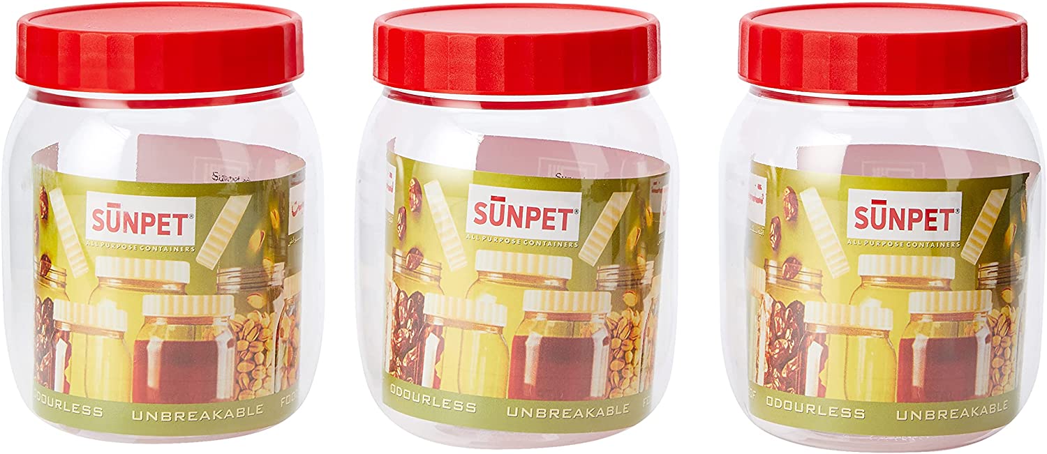 PLASTIC SUNPET FOOD STORAGE ROUND JAR 500ML 3/PK