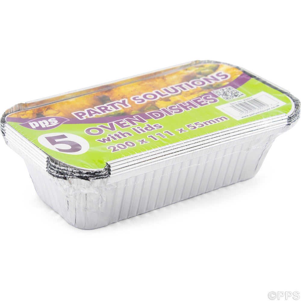 PPS FOIL OVEN DISHES & LIDS LARGE 200 X 111 X 55MM 5/PK