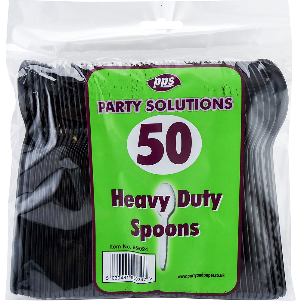 PPS CUTLERY HEAVY DUTY BLACK PLASTIC SPOONS 50/PK