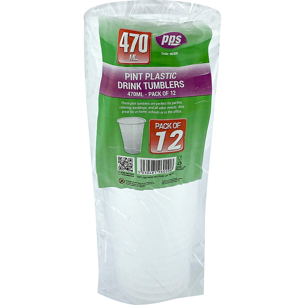 PPS PINT PLASTIC TUMBLERS / GLASSES 568ML 12/PK