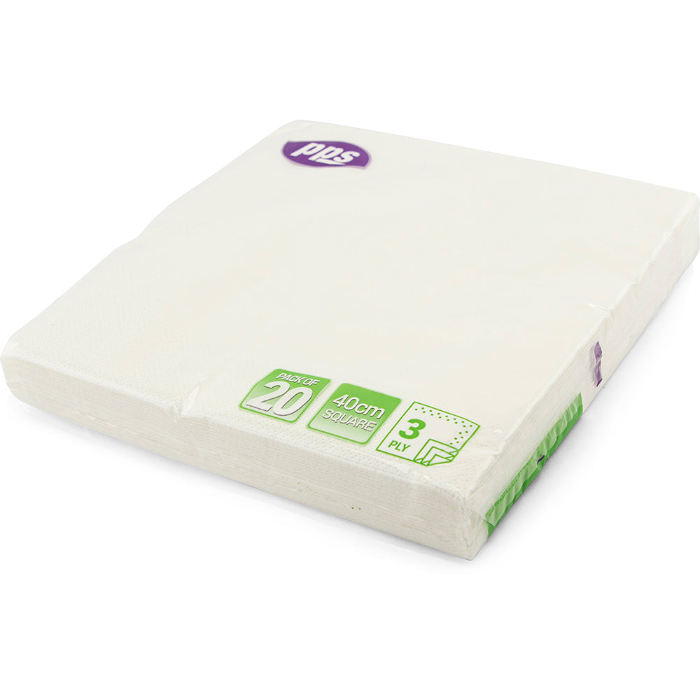 PPS NAPKINS 3 PLY 40CM X 40CM 20/PK - WHITE