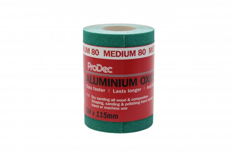 PRODEC GREEN ALUMINIUM OXIDE SAND PAPER ROLL 5M X 115MM - 80 GRIT MEDIUM
