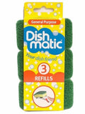 DISHMATIC GENERAL PURPOSE GREEN REFILL SPONGES 3/PK