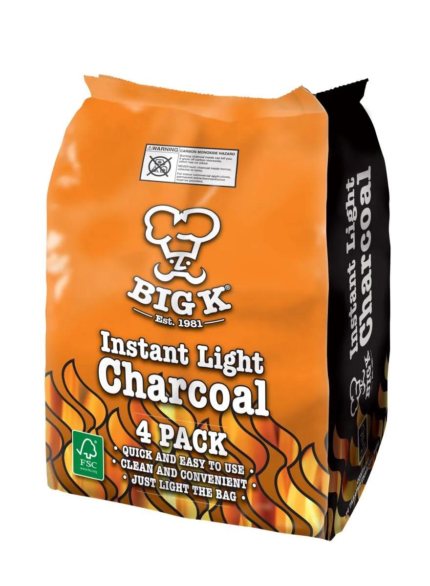 BIG K INSTANT LIGHTING CHARCOAL BAGS 4 X 1KG