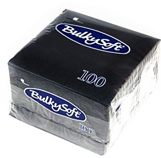 BULKY SOFT COCKTAIL NAPKINS 2 PLY 4 FOLD 24CM X 24CM 100/PK- BLACK