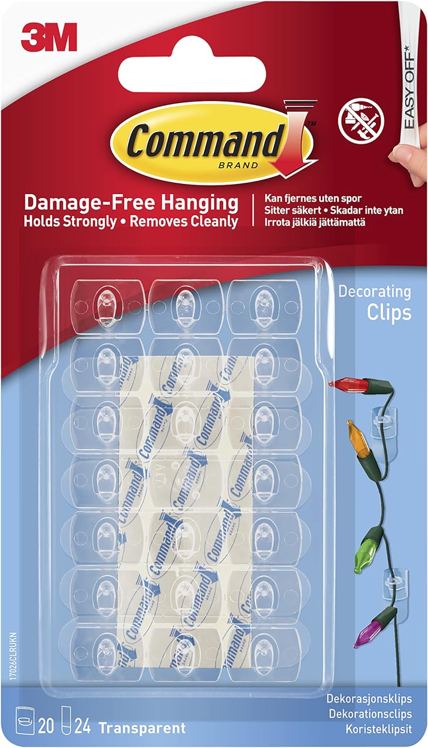 20 COMMAND CLEAR DECORATIONG CLIPS WITH CLEAR STRIPS