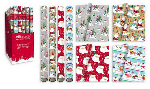 GIFTMAKER CHRISTMAS SANTA & FRIENDS CUTE GIFT WRAP ROLL 69CM X 4M