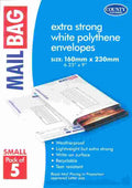 COUNTY SMALL POLYTHENE WHITE MAIL BAGS 160MMX 230MM 5/PK