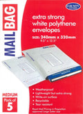 COUNTY MEDIUM WHITE POLYTHENE MAIL BAGS 240MM X 320MM 5/PK