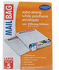 COUNTY LARGE WHITE POLYTHENE MAIL BAGS 320MM X 440MM 5/PK