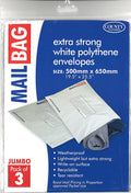 COUNTY JUMBO POLYTHENE WHITE MAIL BAGS 500MM X 650MM 3/PK