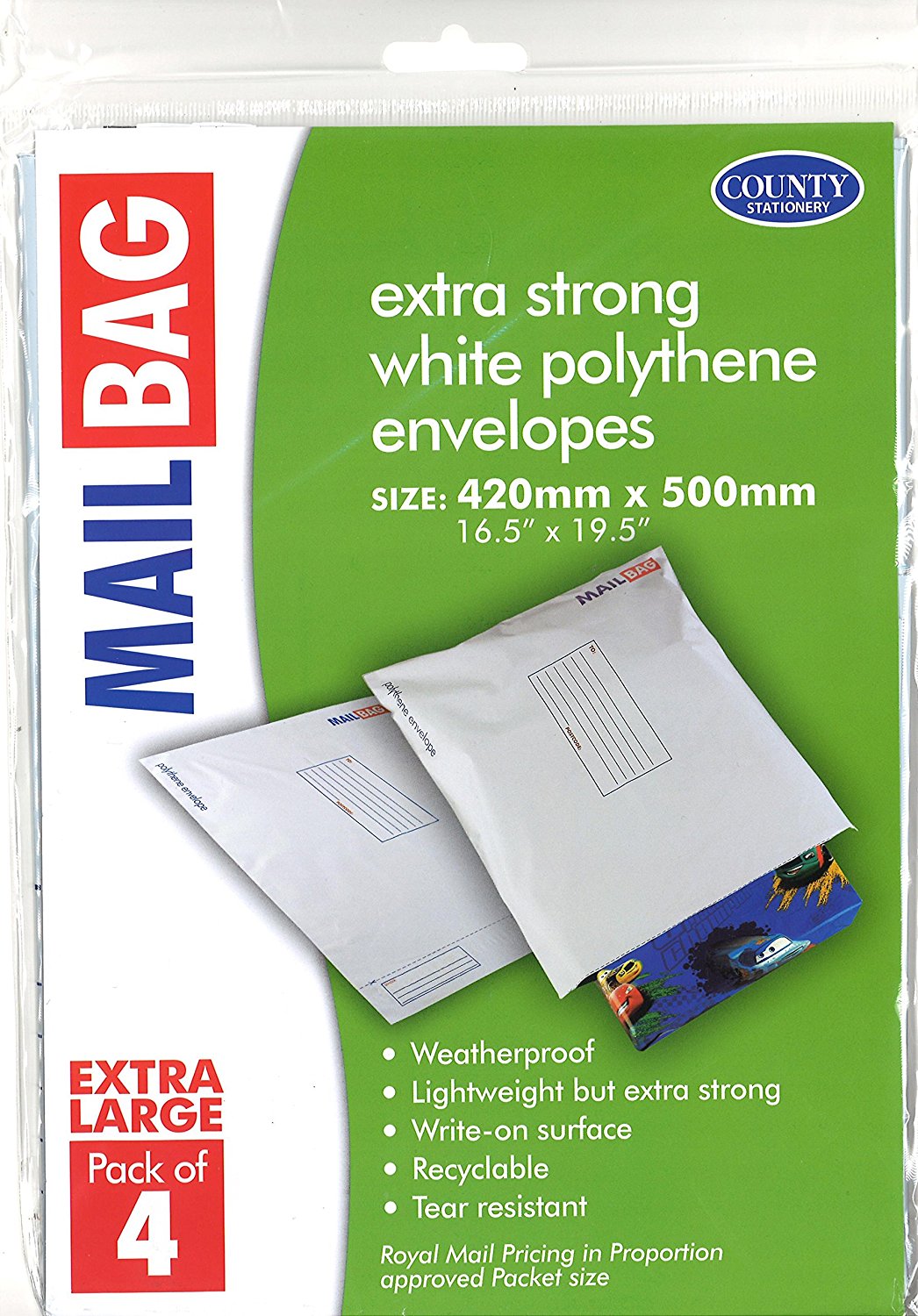 COUNTY 4 PACK EXTRA LARGE MAIL BAGS POLYTHENE