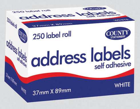 COUNTY SELF ADHESIVE ADDRESS LABELS ON ROLL 37MM X 89MM 250/PK