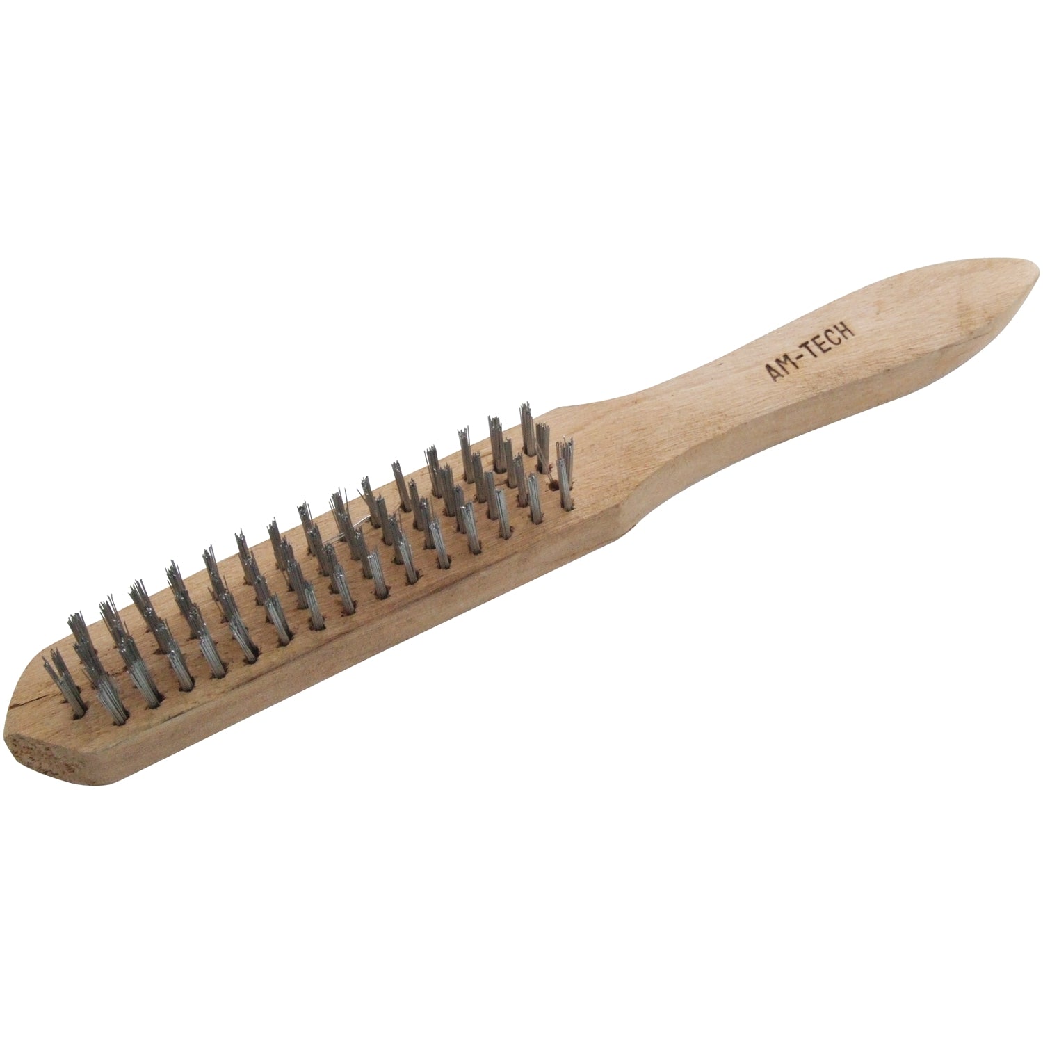 AMTECH 4 ROW WIRE BRUSH WOODEN HANDLE