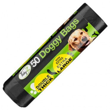 TIDYZ EXTRA STRONG BLACK DOGGY WASTE BAGS WITH TIE HANDLE 50/PK