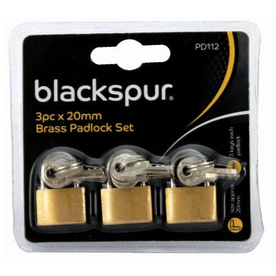 BLACKSPUR BRASS PADLOCK 20MM PACK OF 3