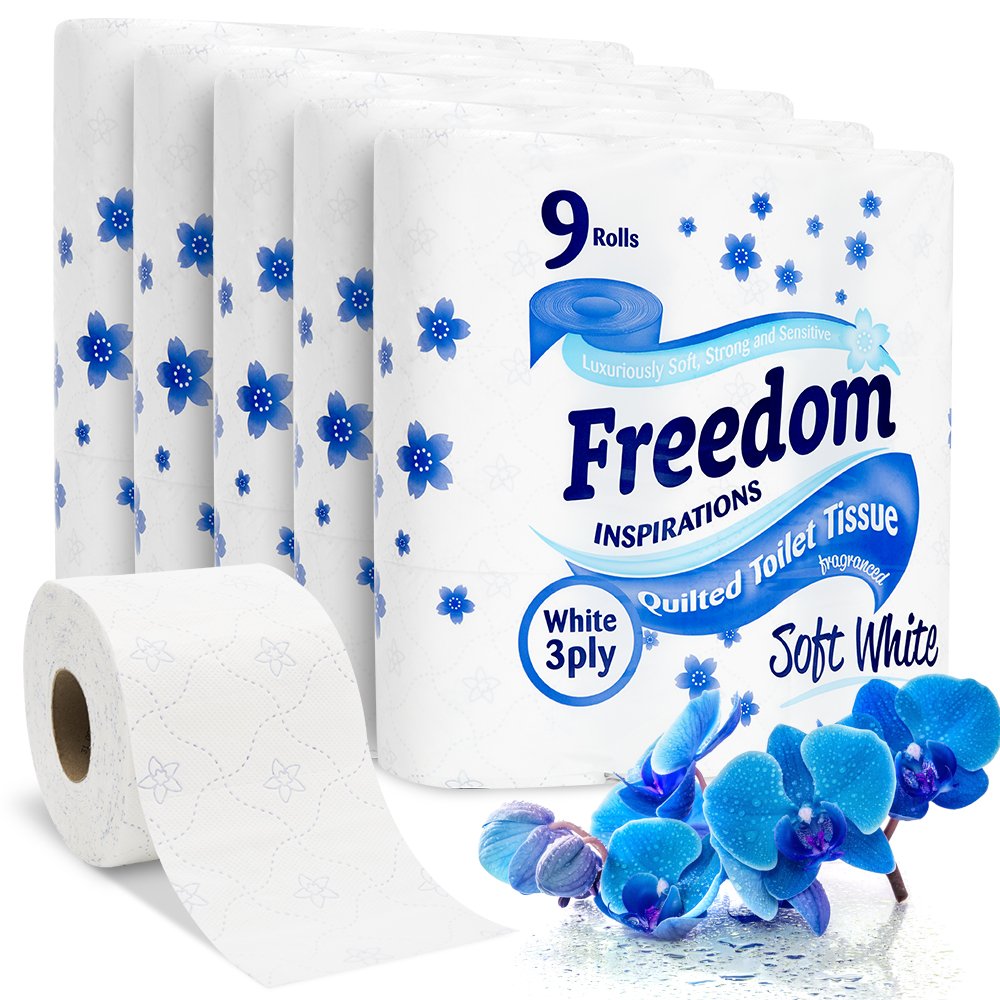 FREEDOM 3 PLY TOILET ROLLS SOFT WHITE PACK OF 5 X 9 ROLLS