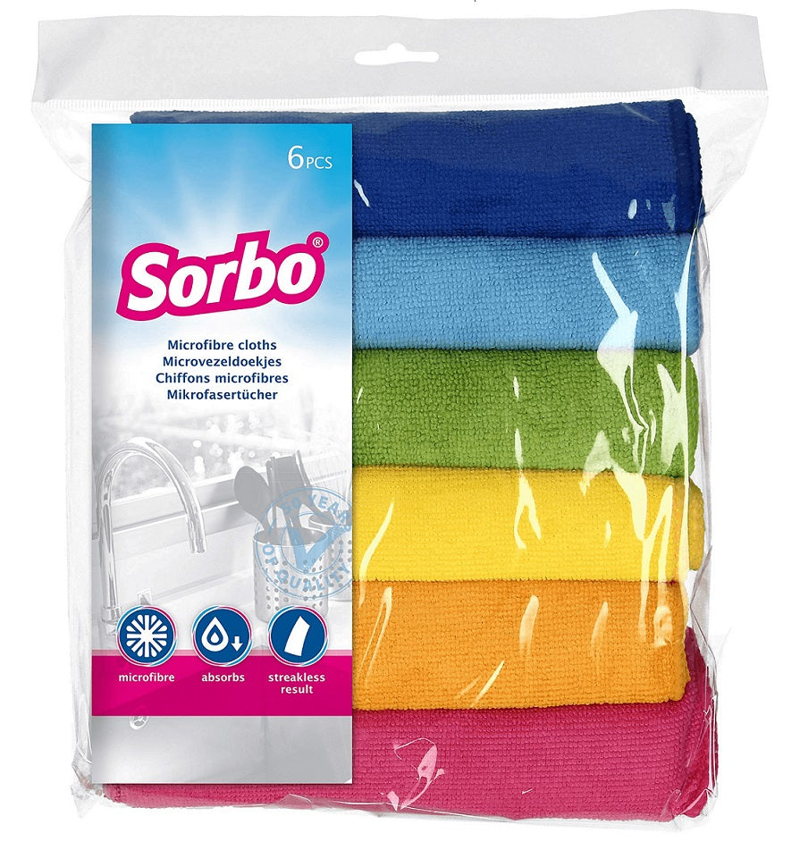 SORBO PACK OF 6 MICROFIBRE CLOTHES 40 X40 CM