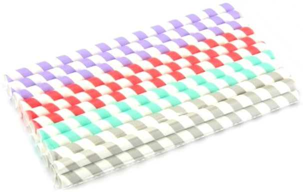20 PACK PAPER SMOOTHIE STRAWS MIX COLOUR STRIP DESING