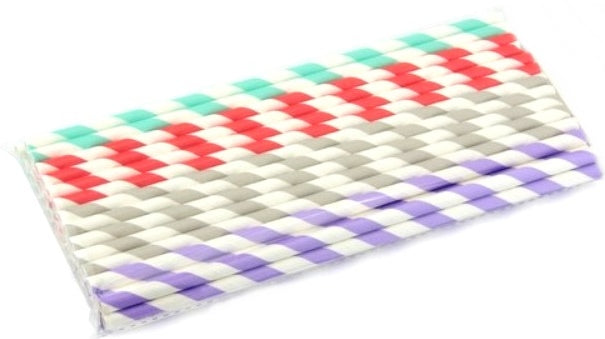 40 PACK PAPER STRAWS STRIP DESING MIX COLOUR