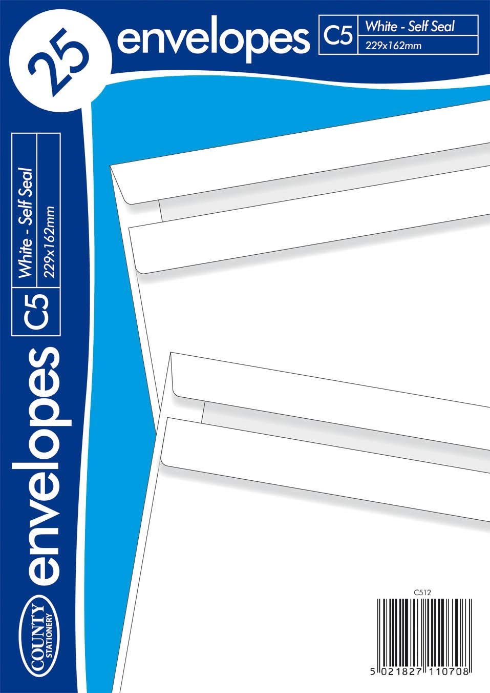 COUNTY C5 WHITE SELF SEAL ENVELOPES 25/PK