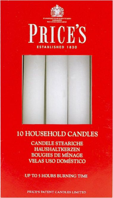 PRICES PATENT CANDLES HOUSEHOLD CANDLES WHITE 10/PK