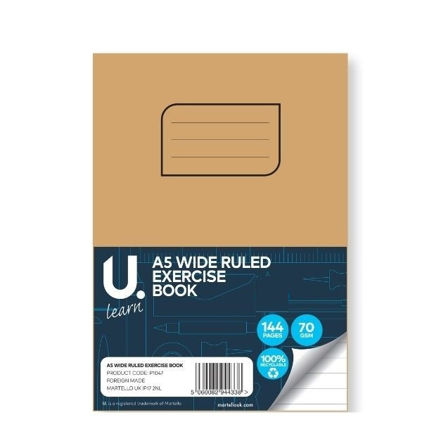 U LEARN A5 WIDE RULED EXERCISE BOOK 70GSM 72 SHEETS