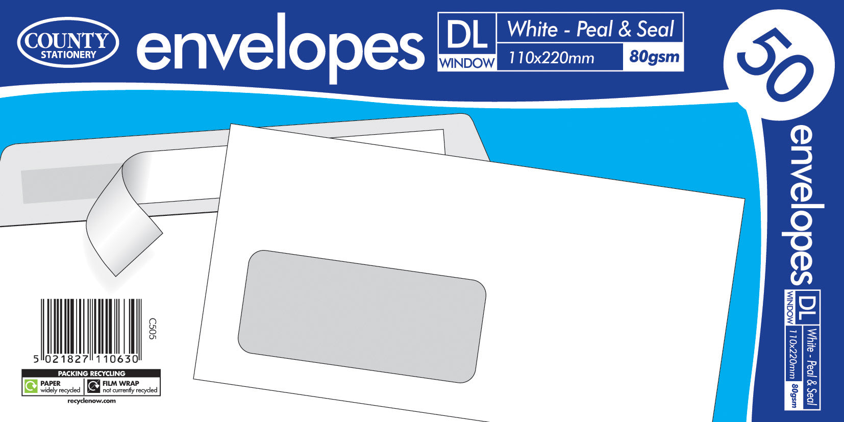 COUNTY DL WHITE PEEL AND SEAL ENVELOPES 50/PK
