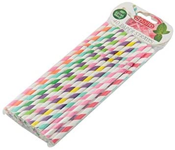 APOLLO FLEXI PAPER STRAWS STRIPE PK40 ASS COLOUR
