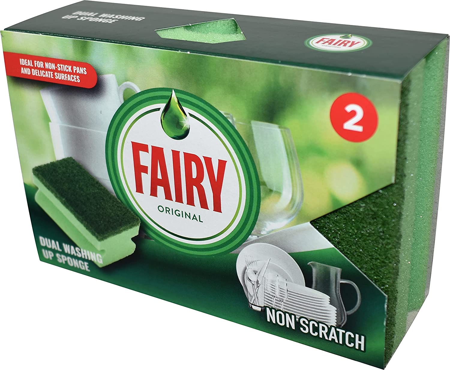 FAIRY GREEN DUAL WASHING UP SPONGE 2/PK