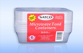 SATCO MICROWAVE PLASTIC CONTAINERS WITH LIDS 500ML 6/PK