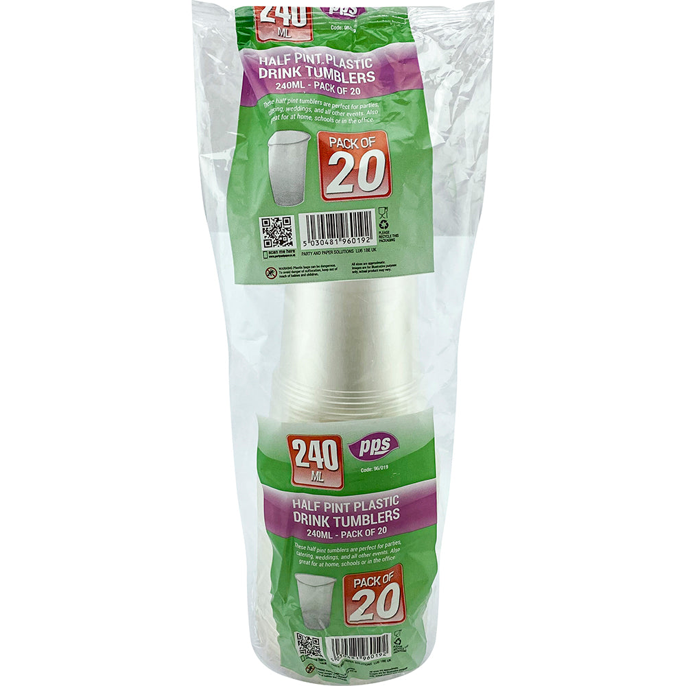 PPS HALF PINT PLASTIC TUMBLERS 284ML 20/PK