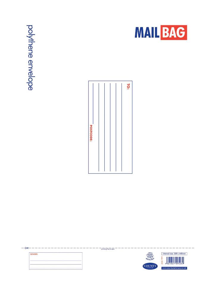 25/PK COUNTY LARGE POLYTHENE WHITE MAIL BAGS 320MM X 440MM