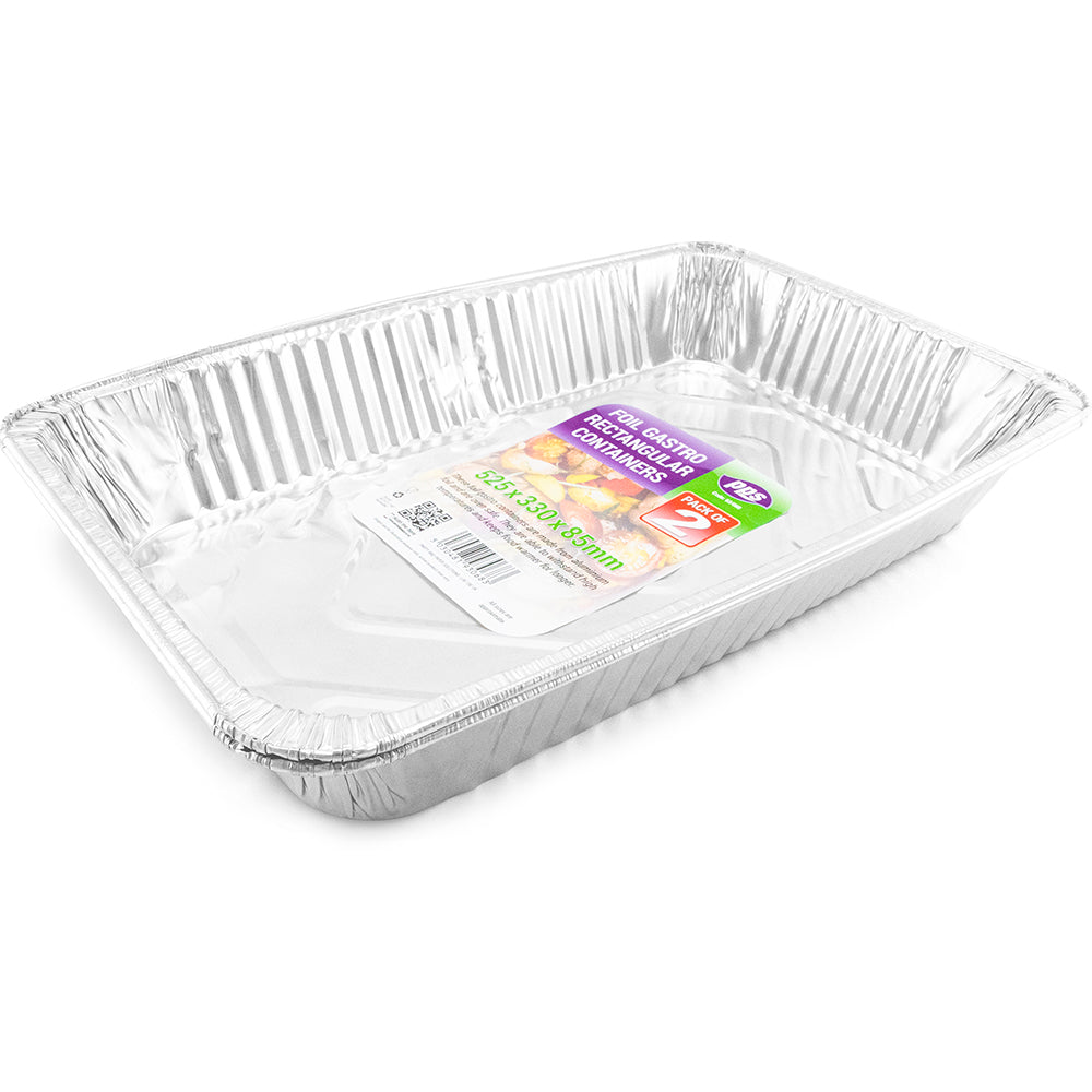PPS RECTANGULAR GASTRO FOIL CONTAINERS 525X330X85MM 2/PK