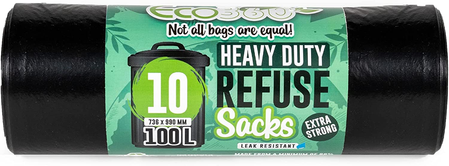 ECO BAG HEAVY DUTY REFUSE SACK BIN BAG 100L 10/PK