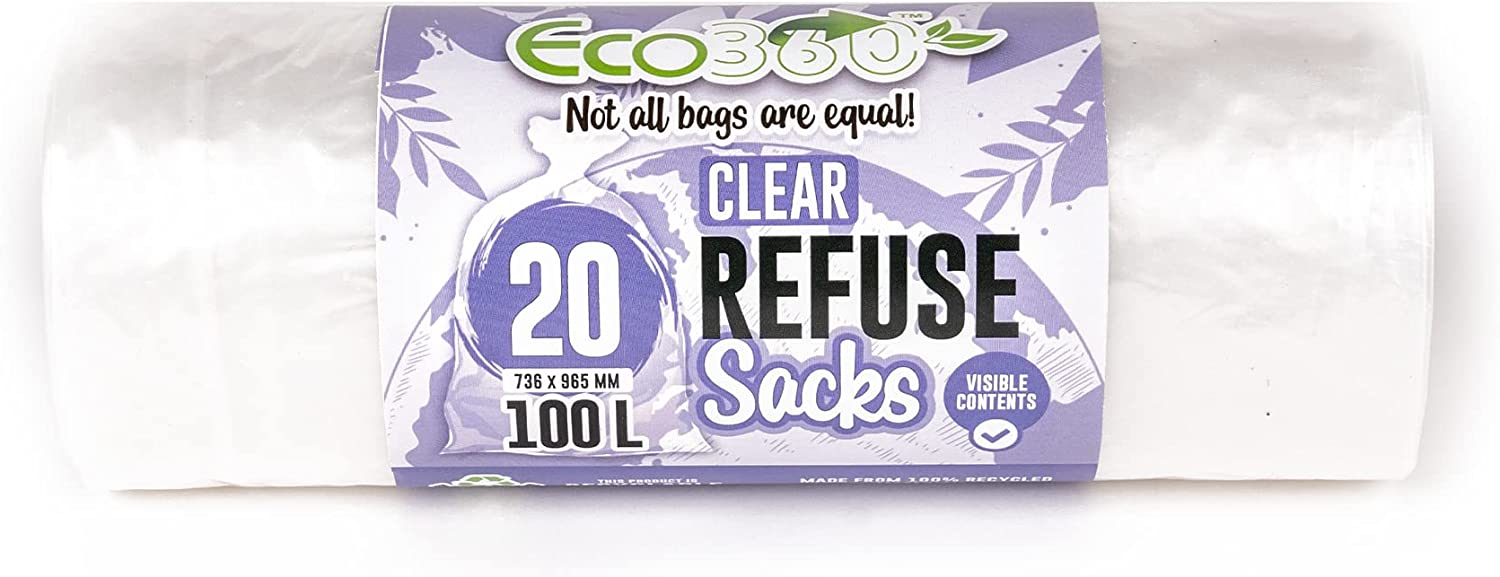 ECO 360 CLEAR REFUSE SACK BIN BAG 100L 20/PK