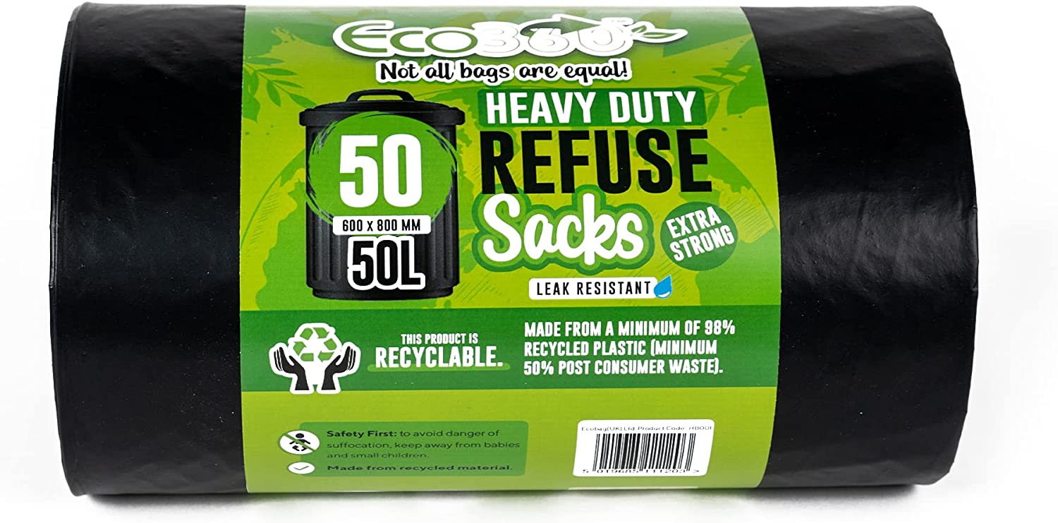 ECO BAG HEAVY DUTY REFUSE SACKS BIN BAG 50L 50/PK