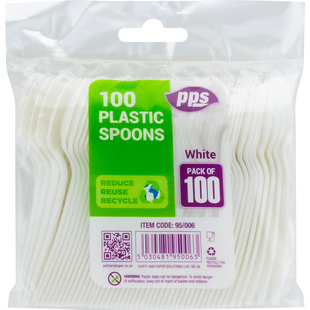 PPS WHITE PLASTIC SPOONS 100/PK