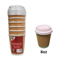 DISPOSABLE BROWN KRAFT RIPPLE WALL PAPER DRINK CUPS WITH LIDS 8OZ 6/PK