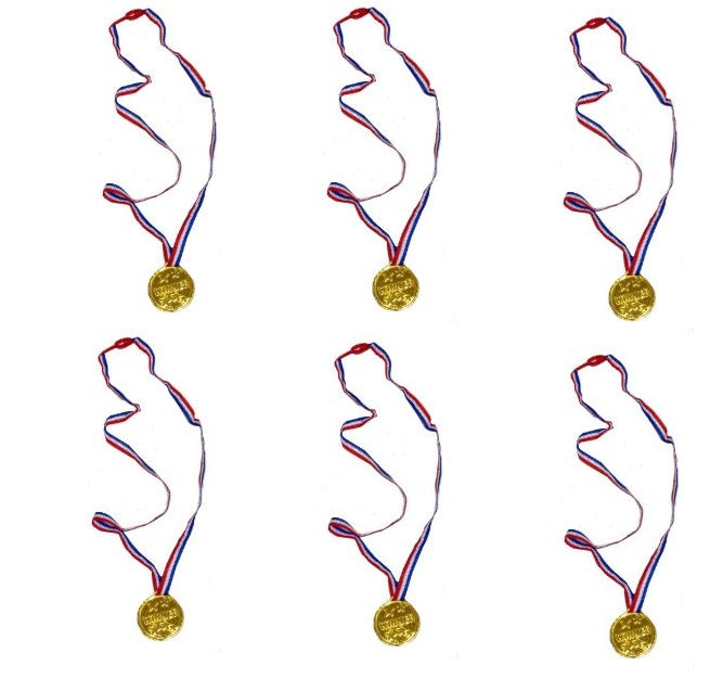 GOLD WINNERS MEDAL WITH NECKCORD 3.5CM X 70CM PK OF 6