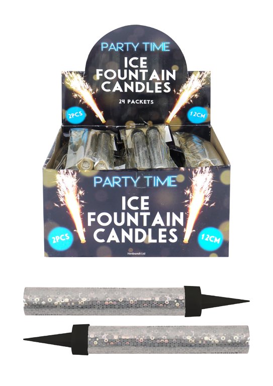 PACK OF 2 SILVER FOUNTAINS CANDLE APX 12CM
