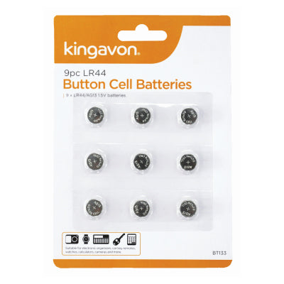 KINGAVON LR44 BUTTON CELL BATTERIES 9/PK