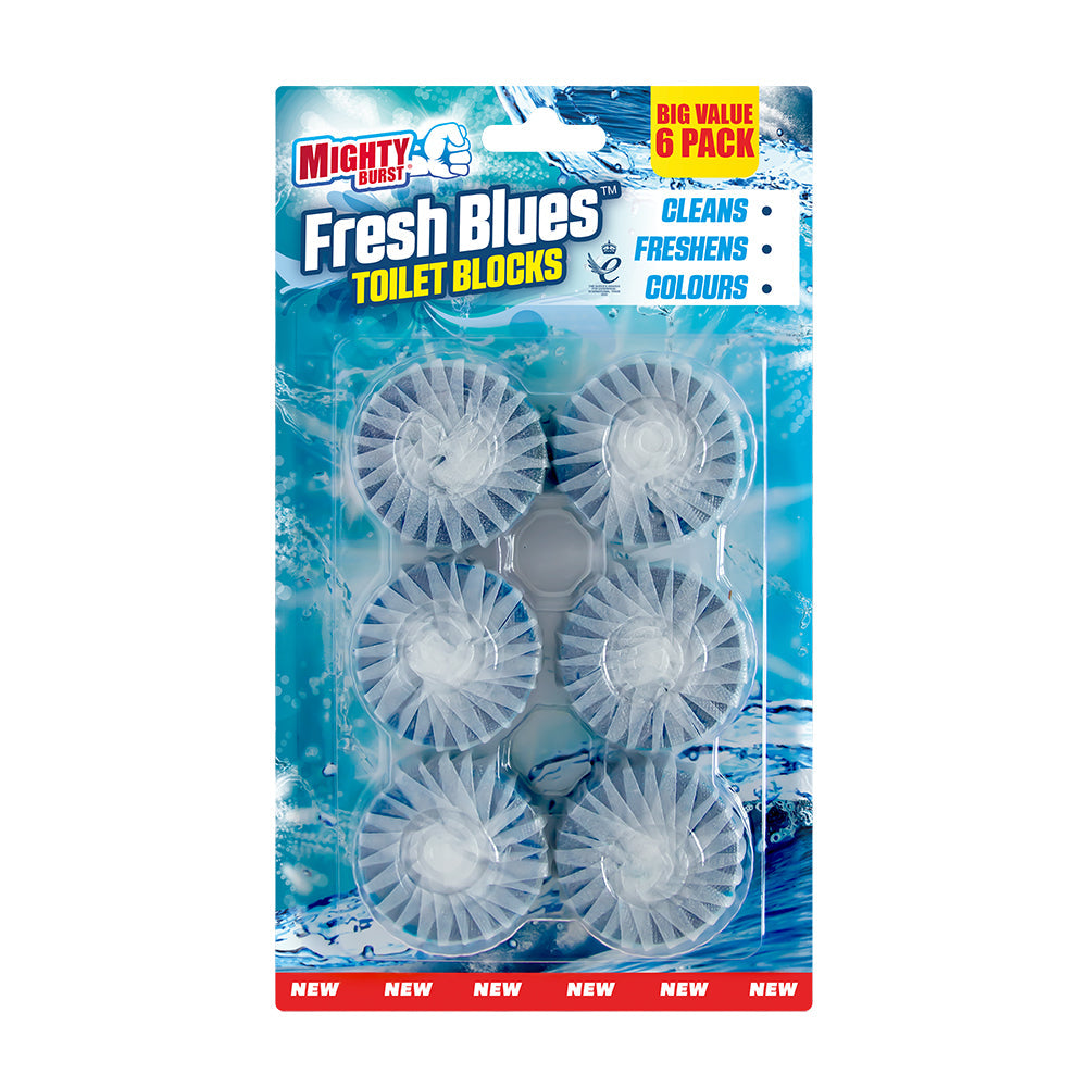 AIRPURE MIGHTY BURST FRESH BLUES TOILET BLOCKS 6/PK