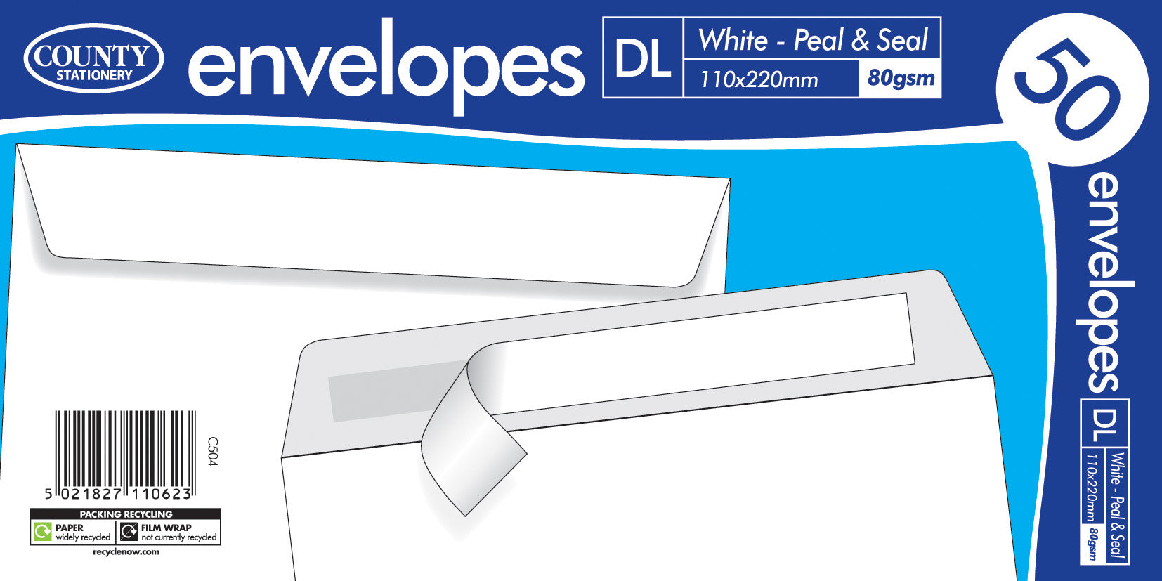 COUNTY DL WHITE PEEL AND SEAL ENVELOPES 50/PK