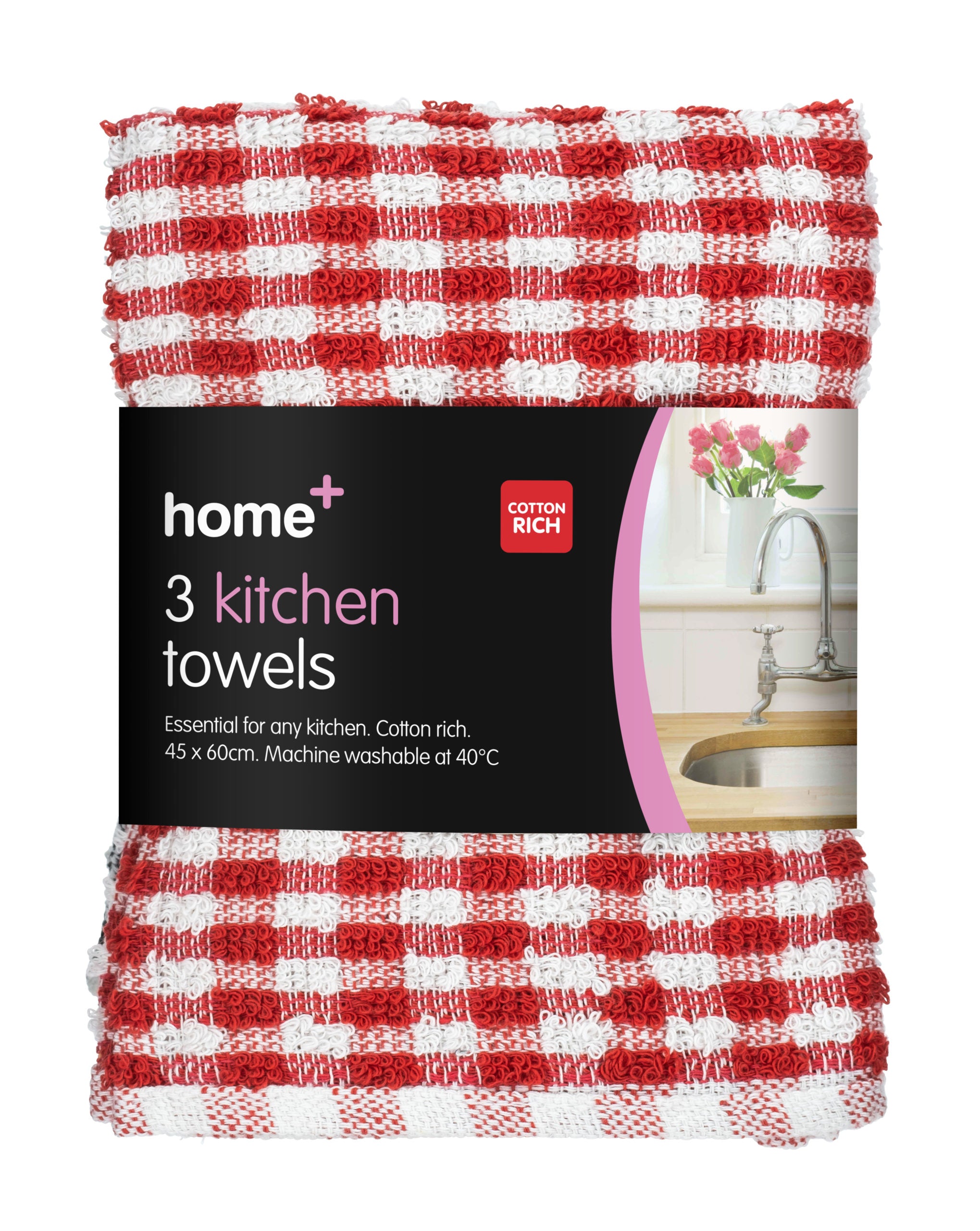 HOME PLUS KITCHEN TOWEL 3/PK ** ASSORTED COLOUR**
