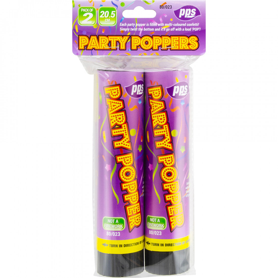 PPS COLOUR CONFETTI CANNON PARTY POPPERS 21 CM 2/PK