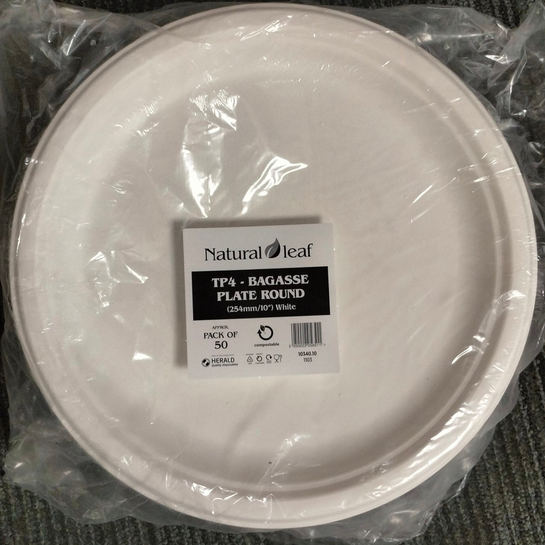 NATURAL LEAF BAGASSE BIODEGRADABLE PLATE 10" / 25CM 50/PK